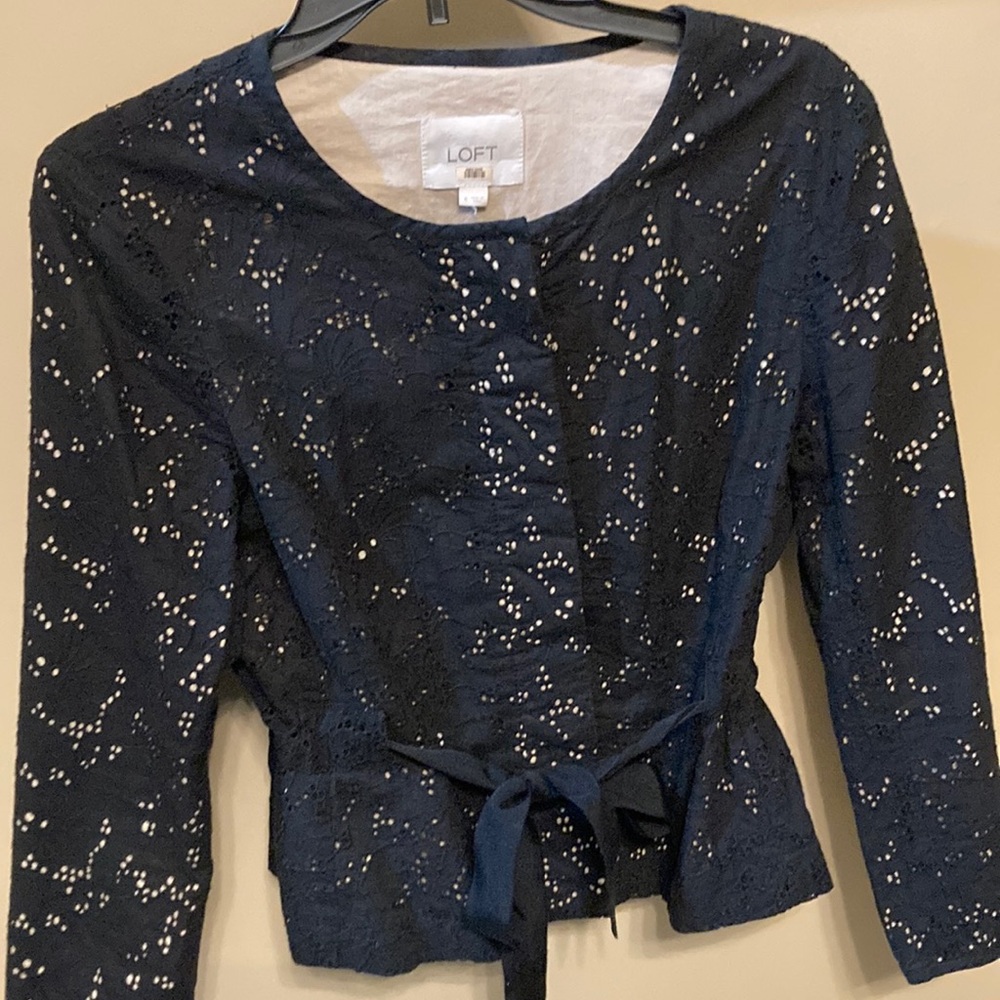 LOFT Black Blouse Elegant button up with hidden buttons. Tie front